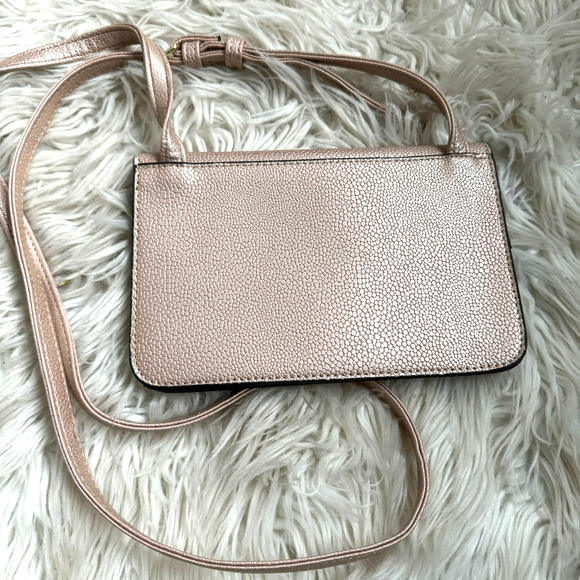 Tahari Rose Gold Mini Glamper Cross Body Bag Faux Pebble Leather - Picture 9 of 12
